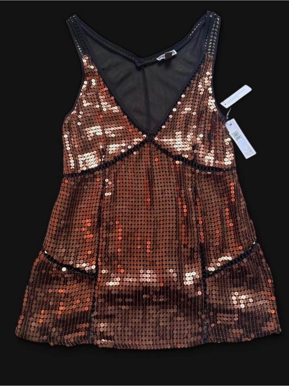 NWT Glam Nordstrom Copper/Gold Sequin V-Neck Camisole